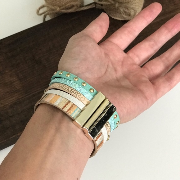 Leather Layered Tassel Bracelet, Turquoise - Picture 4 of 4